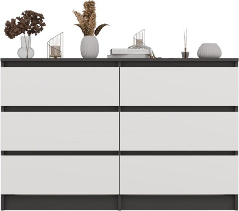 Komoda z szufladami Lilia L6 120 cm Duża Do Salonu Pojemna Antracyt Biel