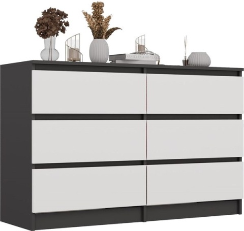 Komoda z szufladami Lilia L6 120 cm Duża Do Salonu Pojemna Antracyt Biel