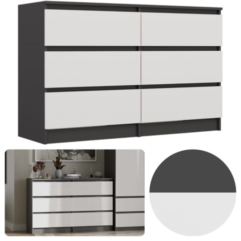 Komoda z szufladami Lilia L6 120 cm Duża Do Salonu Pojemna Antracyt Biel