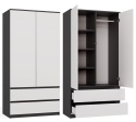 Szafa Garderoba 2D2S 90 cm 2 Szuflady 4 Półki Drążek Duża Antracyt Biel