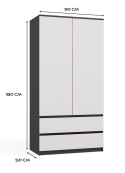 Szafa Garderoba 2D2S 90 cm 2 Szuflady 4 Półki Drążek Duża Antracyt Biel