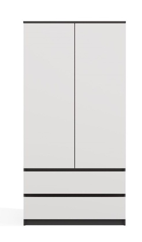 Szafa Garderoba 2D2S 90 cm 2 Szuflady 4 Półki Drążek Duża Antracyt Biel