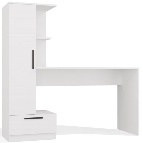 Biurko z Regałem Białe Nowoczesne 140 cm Szuflada Półki MULTI Biały Mat