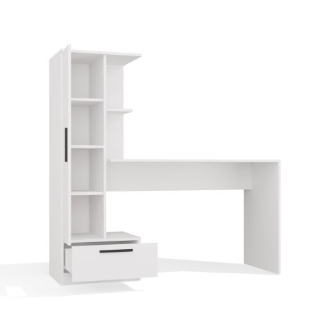Biurko z Regałem Białe Nowoczesne 140 cm Szuflada Półki MULTI Biały Mat