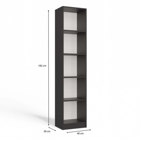 Regał Na Książki Segregatory Półka x5 Biurowy Do Salonu R40CM Antracyt