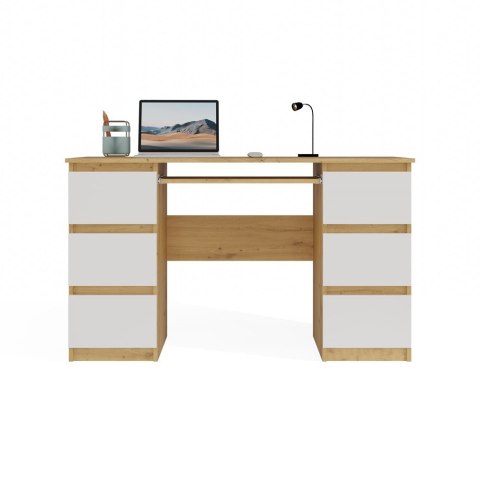 Biurko Komputerowe 130 cm z 6 Szufladami Blat Szkolne Karol Artisan Białe