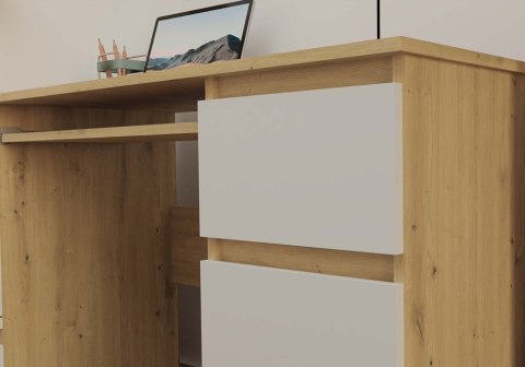 Biurko Komputerowe 130 cm z 6 Szufladami Blat Szkolne Karol Artisan Białe