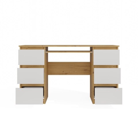 Biurko Komputerowe 130 cm z 6 Szufladami Blat Szkolne Karol Artisan Białe
