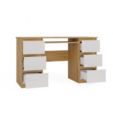 Biurko Komputerowe 130 cm z 6 Szufladami Blat Szkolne Karol Artisan Białe