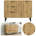 Komoda Szafka z 3 Szufladami Ryflowana Duża Do Salonu Dąb Artisan Capri
