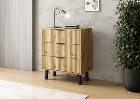 Komoda Szafka z 3 Szufladami Ryflowana Do Salonu Dąb Artisan Capri 3S