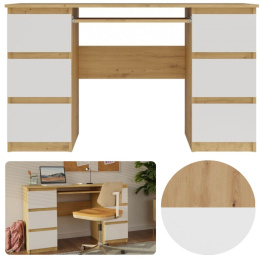Biurko Komputerowe 130 cm z 6 Szufladami Blat Szkolne Karol Artisan Białe