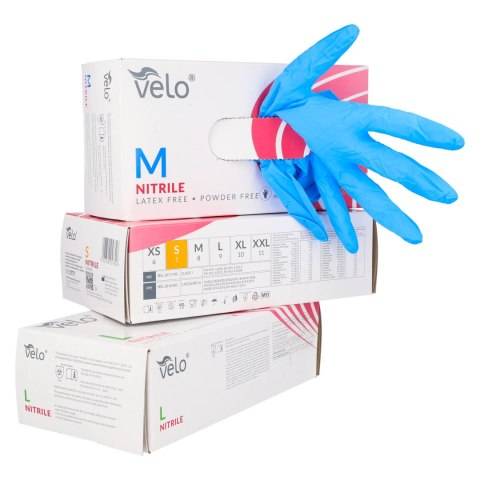 VELO NITRIL ROZM. M Rękawice nitrylowe zabiegowe bezpudrowe, niebieskie, 100 szt.