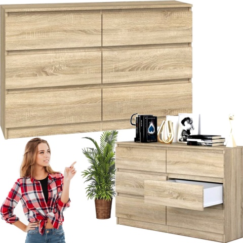 Komoda z szufladami Lilia L6 120 cm Duża Do Salonu Pojemna Dąb Sonoma