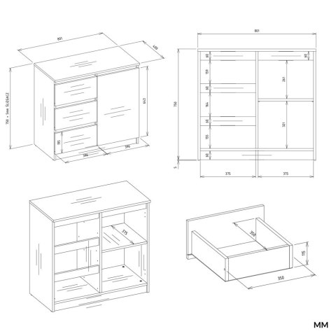 Komoda Szafka z Szufladami Kaszmir do Salonu 80x75x40 3 szuflady Lilia 1D3S