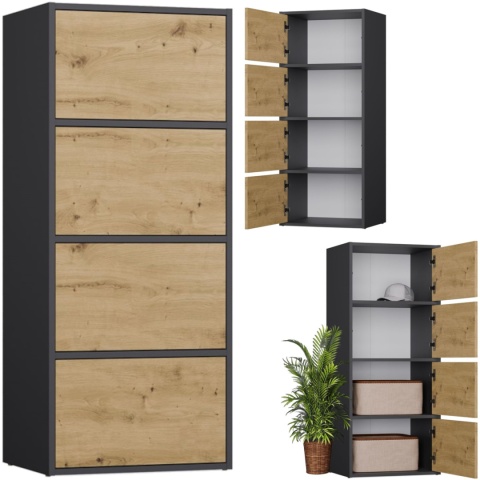 Komoda Szafka 4 Półki Drzwi do salonu Tip-On Antracyt LAMA 50x119x40 cm