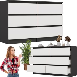 Komoda z szufladami Lilia L6 120 cm Duża Do Salonu Pojemna Antracyt Biel