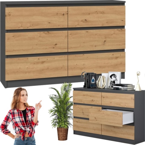 Komoda z szufladami Lilia L6 120 cm Duża Do Salonu Pojemna Antracyt Artisan