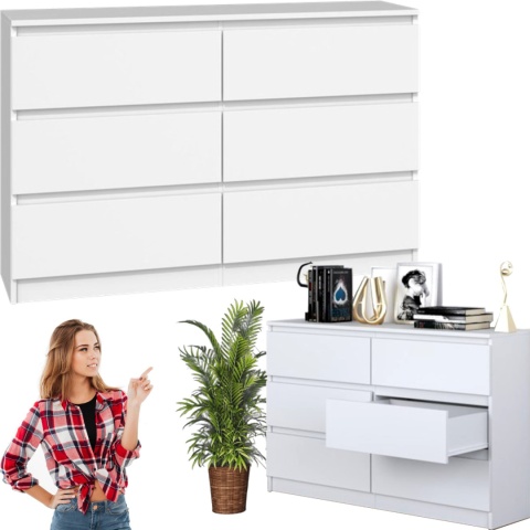 Komoda z szufladami Lilia L6 120 cm Duża Do Salonu Pojemna Biała Mat