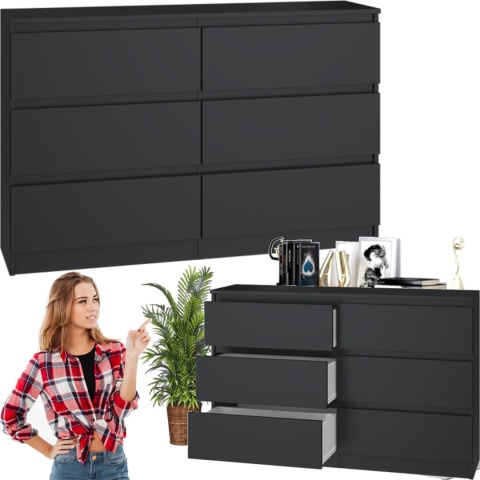Komoda z szufladami Lilia L6 120 cm Duża Do Salonu Pojemna Czarna Mat