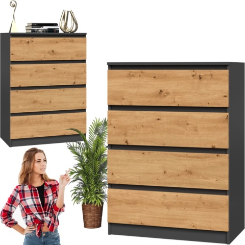 Komoda z szufladami Lilia L4 70 cm Duża Do Salonu Pojemna Antracyt Artisan