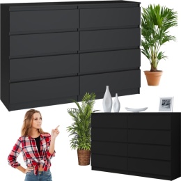 Komoda z szufladami Lilia L8 140 cm Duża Do Salonu Pojemna Czarna Mat
