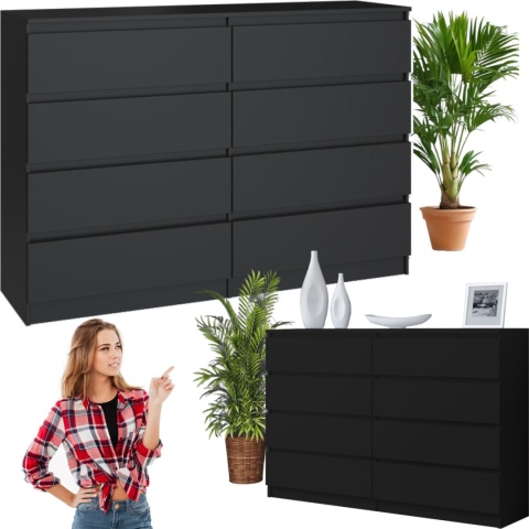Komoda z szufladami Lilia L8 140 cm Duża Do Salonu Pojemna Czarna Mat