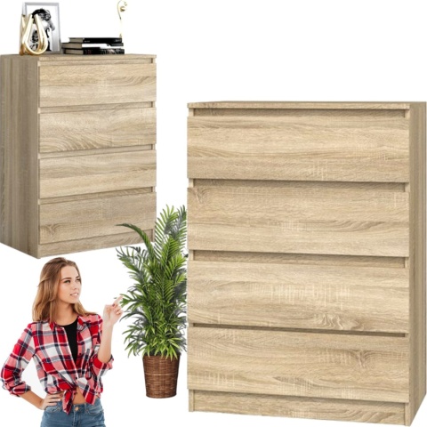 Komoda z szufladami Lilia L4 70 cm Duża Do Salonu Pojemna Dąb Sonoma
