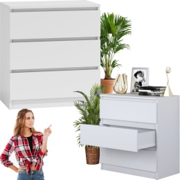 Komoda z 3 szufladami Lilia 70 cm Duża Do Salonu Pojemna Biała Mat