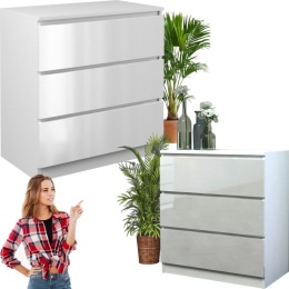 Komoda z 3 szufladami Lilia 70 cm Duża Do Salonu Pojemna Biała Połysk