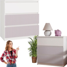 Komoda z 3 szufladami Lilia 70 cm Duża Do Salonu Pojemna Biała Różowa