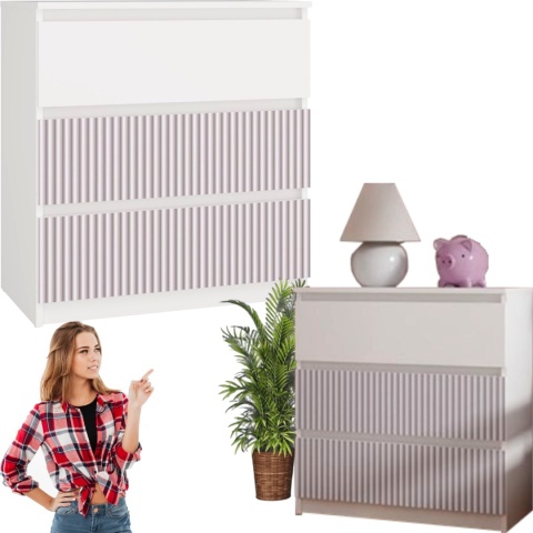 Komoda z 3 szufladami Lilia 70 cm Duża Do Salonu Pojemna Biała Różowa