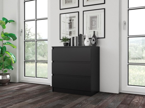 Komoda z 3 szufladami Lilia 70 cm Duża Do Salonu Pojemna Czarna Mat