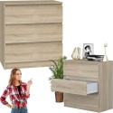 Komoda z 3 szufladami Lilia 70 cm Duża Do Salonu Pojemna Dąb Sonoma