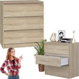 Komoda z 3 szufladami Lilia 70 cm Duża Do Salonu Pojemna Dąb Sonoma