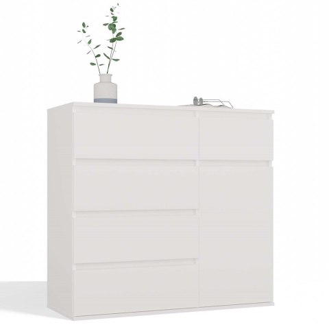 Komoda Biała z Szufladami Szafka Do Salonu Sypialni 100x93x40 cm Lilia 5S1D