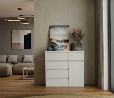 Komoda Biała z Szufladami Szafka Do Salonu Sypialni 100x93x40 cm Lilia 5S1D
