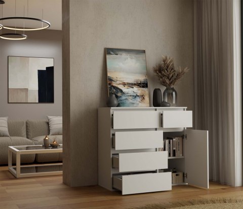 Komoda Biała z Szufladami Szafka Do Salonu Sypialni 100x93x40 cm Lilia 5S1D