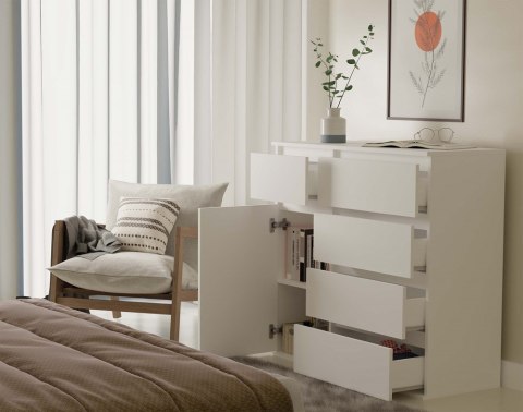 Komoda Biała z Szufladami Szafka Do Salonu Sypialni 100x93x40 cm Lilia 5S1D