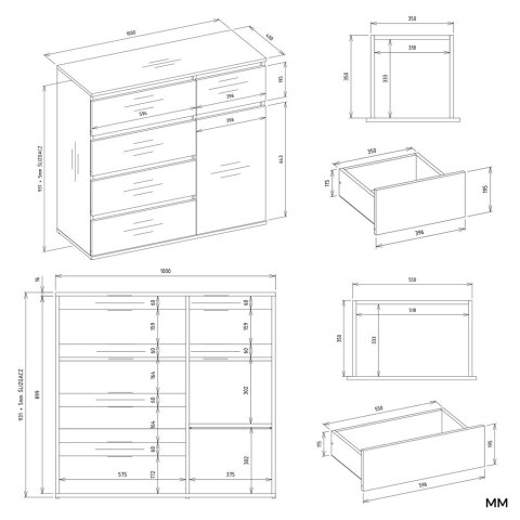 Komoda Biała z Szufladami Szafka Do Salonu Sypialni 100x93x40 cm Lilia 5S1D