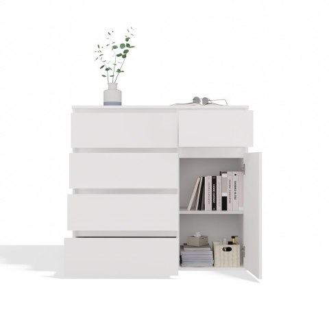 Komoda Biała z Szufladami Szafka Do Salonu Sypialni 100x93x40 cm Lilia 5S1D