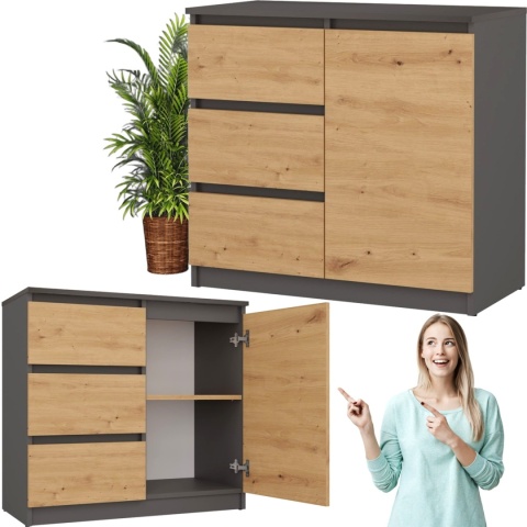Komoda Szafka z Szufladami Antracyt Artisan do Salonu 80x75x40 Lilia 1D3S