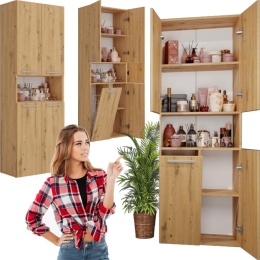 Szafka Łazienkowa Stojąca Słupek Regał Dąb Artisan z koszem 60 cm Lena 1KDK