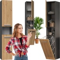 Szafka Łazienkowa Stojąca Słupek Antracyt Artisan z Koszem 31 cm Lena III