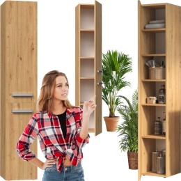 Szafka Łazienkowa Stojąca Słupek Dąb Artisan Wąska 31 cm Lena II Regał