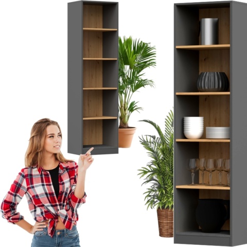 Regał Na Książki Segregatory Półka x5 Biurowy Do Salonu R50CM Antracyt Art