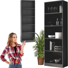 Regał Na Książki Segregatory Półka x5 Biurowy Do Salonu R60CM Czarny Matowy
