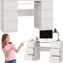 Biurko Komputerowe 130 cm z 6 Szufladami Blat Szkolne Solidne Karol Białe