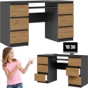 Biurko Komputerowe 130 cm z6 Szufladami Blat Szkolne Karol Antracyt artisan