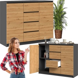 Komoda Szafka z Szufladami Lilia 2D4S 120cm Do Salonu Duża Antracyt Artisan